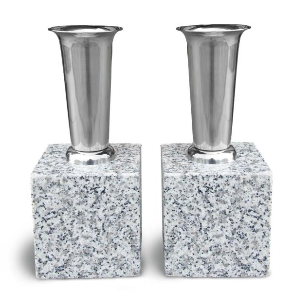 お墓用の花立M01 左右1対セット高級白みかげ石製 ステンレス花筒付 お墓の見栄えが格段アップ 工事...