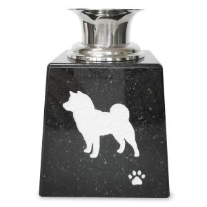 黒御影石 ペット花立 柴犬 柄 いつもそばにいます。楽しかった思い出とともに ペット祭壇 ペット墓 メモリアル花立