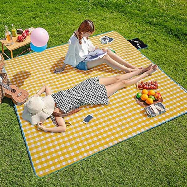 レジャーシート厚手 イエロー 200x200CM 6-8人用 防湿マットオックスフォード布ピクニック...