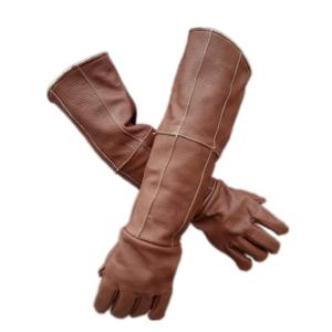 ペット 噛み付き防止手袋 長くする 厚くする 牛革 トレーニング動物 警察犬 穿刺予防 爬虫類 動物園 手の保護 Brown 60cm