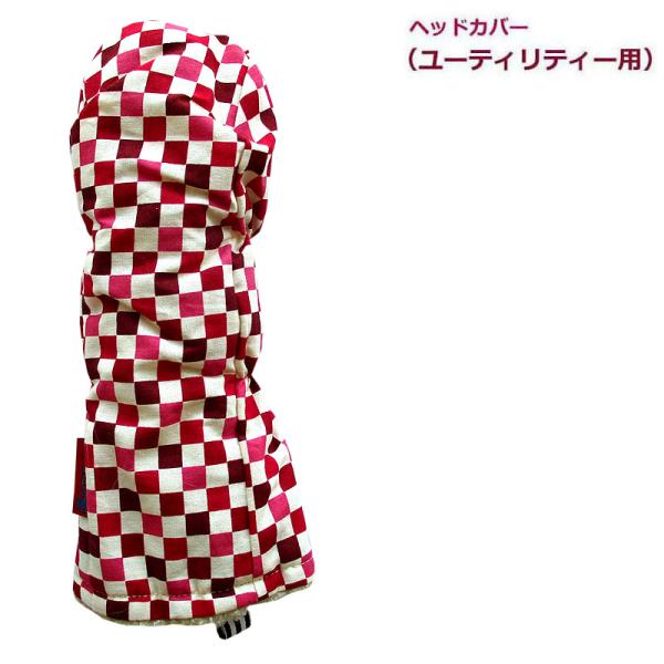 NEWモデル ゴルフヘッドカバー ユーティリティー用 和風　市松デザイン アカ