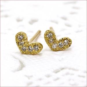 ピアス レディース ダイヤモンド ハート ピアス 送料無料 アンティーク ミル打ち ミルライン ハート ピアス 18金 18K｜studio-bonheur-y