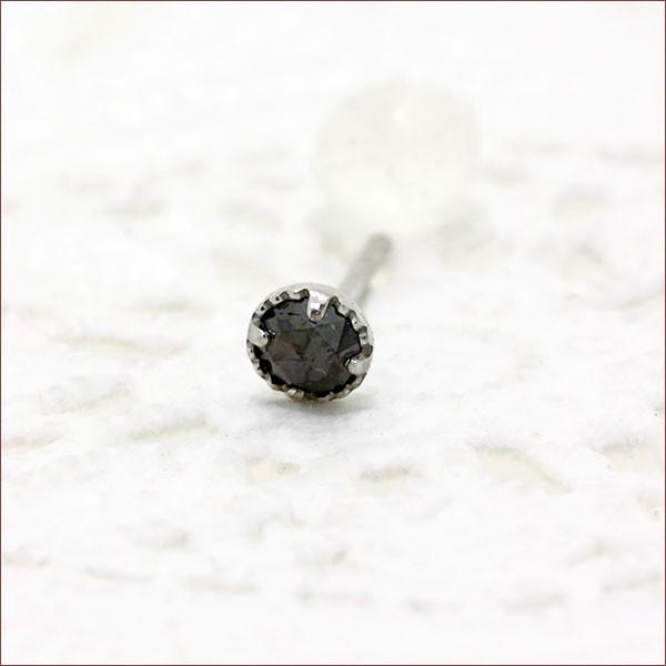 ブラックダイヤモンド ピアス 0.08ct 2.5mm 片耳用 一粒ダイヤ ピアス ローズカット ピ...