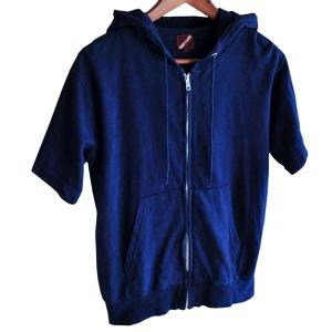 琉球藍染ネイビー フード付きパーカー ジッパー付き　L Lサイズ レディース 藍染め ジップパーカー 濃紺 スウェット フード