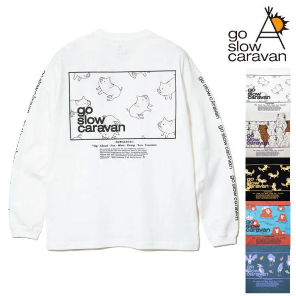 go slow caravan バックプリント 長袖 Tシャツ トップス デイリーウェア ブタ クマ...