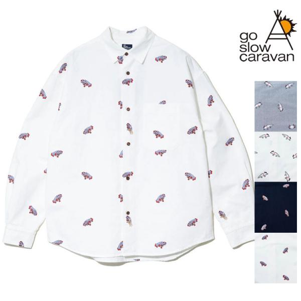 go slow caravan 長袖 シャツ オックスフォード 総柄 ウーパールーパ ブリキのロボッ...