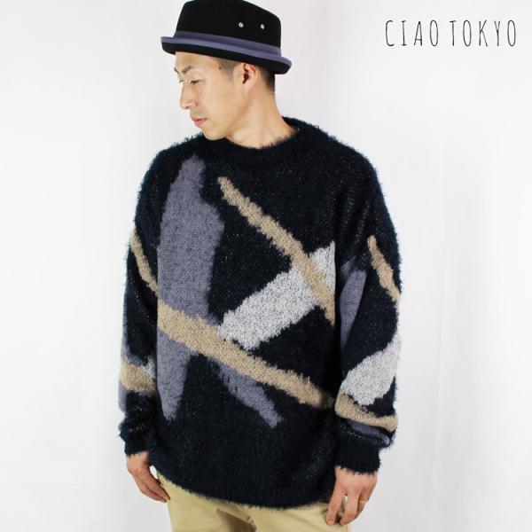 【在庫処分 アウトレット セール】 総柄 ニットセーター ニットソー スプラッシュ パターン ジャガ...