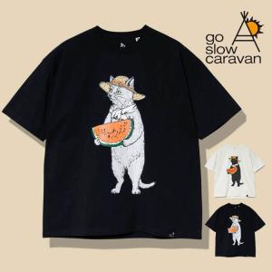 スイカ 猫 黒猫 プリント 半袖Tシャツ 麦わら...の商品画像