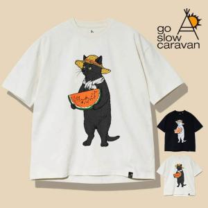 スイカ 猫 黒猫 プリント 半袖Tシャツ 麦わ...の詳細画像1