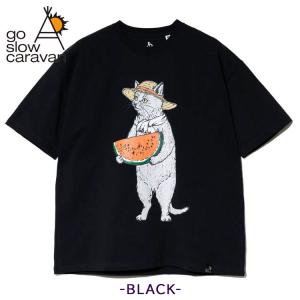 スイカ 猫 黒猫 プリント 半袖Tシャツ 麦わ...の詳細画像2