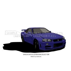 セール品！　日産BNR34スカイラインGT-R　イラストポスター（A4サイズ）
