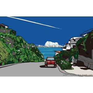 「坂の向こう側」　湘南イラスト版画作品