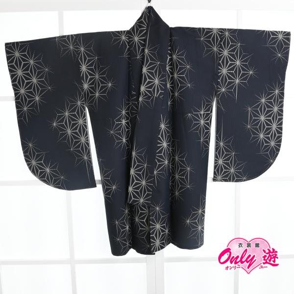 110【オリジナル】袴用二尺袖/袴用着物/22-356BN//麻の葉/藍/小紋柄/購入/卒業/袴/短...