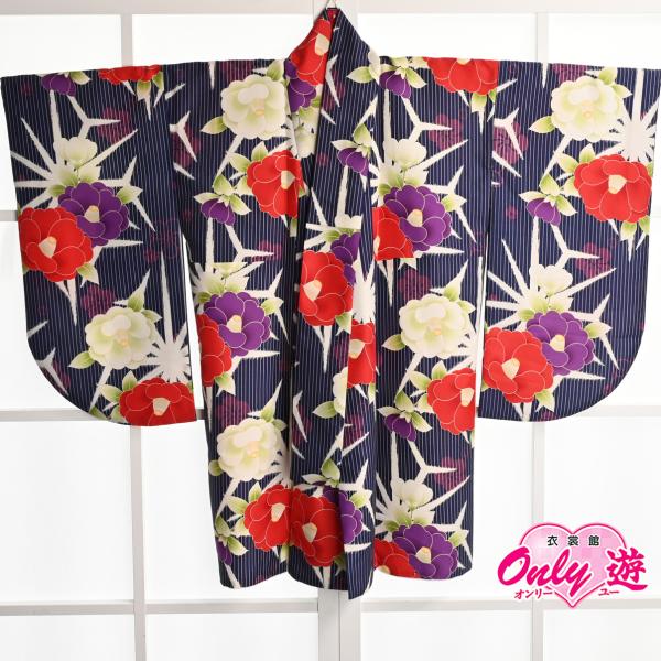 【激安】15【在庫処分品】袴用二尺袖/22-401NB/椿と麻の葉/Lサイズ/小振袖/二尺袖/短丈/...