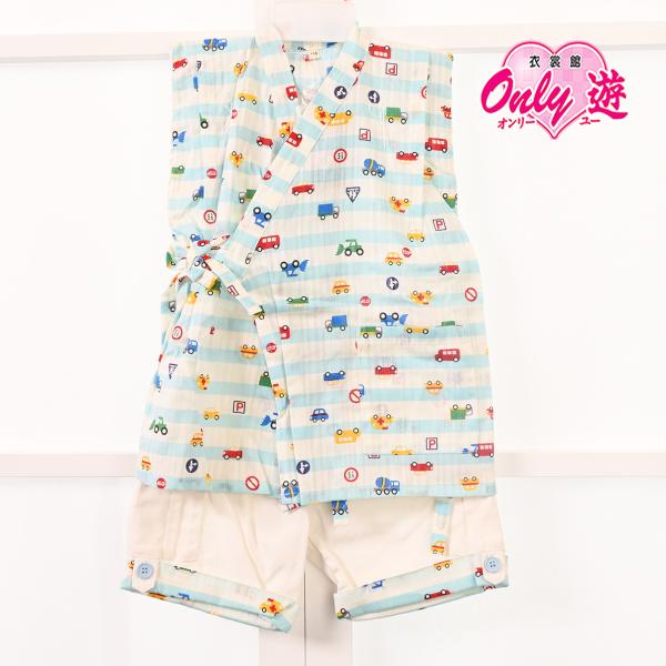 大/子供用甚平/242-306-4/B-3A/Misayama/車/水色/110cm/綿100％/中...