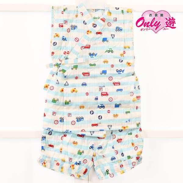 ネ/子供用甚平/242-307-0/B-3A/Misayama/車/水色/110cm/綿100％/中...