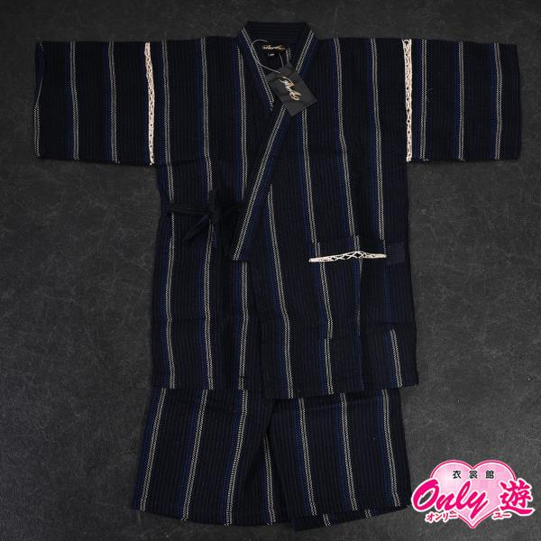 大/大/大/大/子供用甚平/しじら織2点セット/244-6037/Misayama/B/黒地×青白ス...