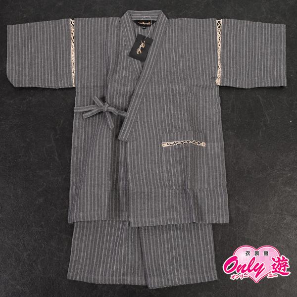 醍/子供用甚平/しじら織2点セット/C/244-6037/Misayama/グレー地×白ストライプ/...