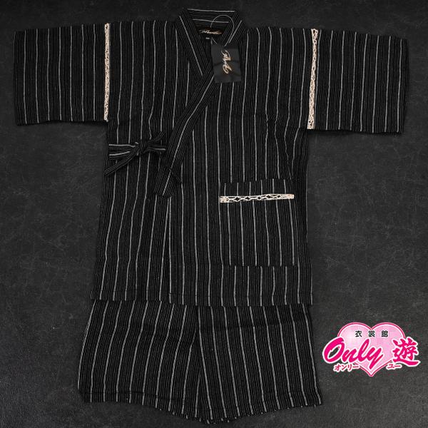 大/大/子供用甚平/しじら織2点セット/E/244-6037/Misayama/黒地×白ストライプ/...