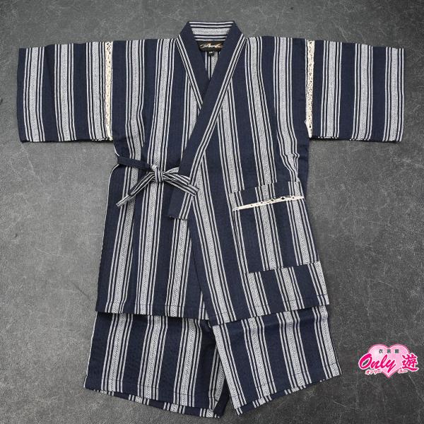 大/子供用甚平/しじら織2点セット/D/244-6037/Misayama/紺地×白ストライプ/12...