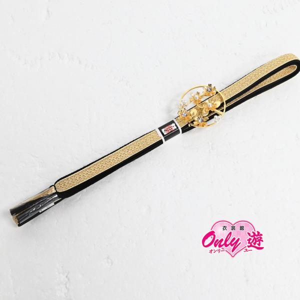 82BN100276【逸品物】帯締め/振袖用帯〆/和つう/桜細工/帯留付き/正絹/平打ち/M寸/黒/...