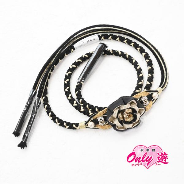 82BN80196/帯締め/振袖用帯〆/和つう/静海八重桜つまみパール/正絹/2色四本バラ/組紐/手...