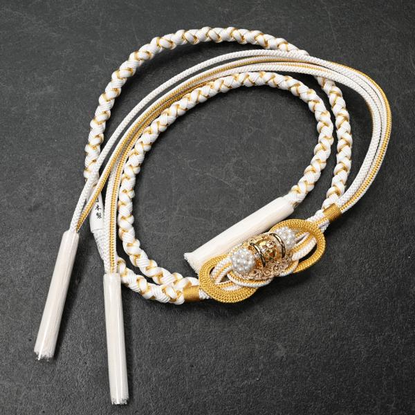 82KA120240【新作】帯締め/和つう/金リングパール/白/黒/4本バラ/振袖用帯〆/正絹/丸組...