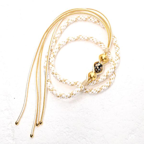 82NB60090/帯締め/振袖用帯〆/転写玉黒/金2P/四本バラ/正絹/並尺/M寸/組紐/手組み/...