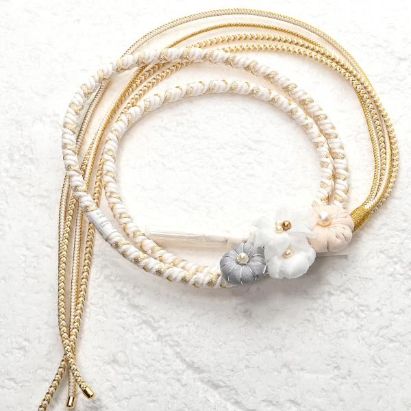 82NB75110/帯締め/振袖用帯〆/菊梅シフォン/正絹/2色四本バラ組紐/手組み/丸打ち/並尺/...