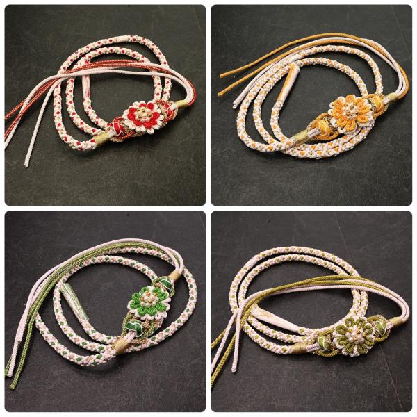 82NK40056【在庫処分品】【少々難有り】帯締め/振袖用帯〆/菊パール/2色四本バラ/組紐/手組...