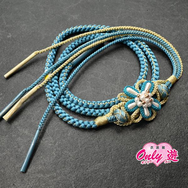鹿/82RF48020/帯締め/振袖用帯〆/ねじり梅/水色/正絹/二色四本バラ/手組み/丸組/丸打ち...