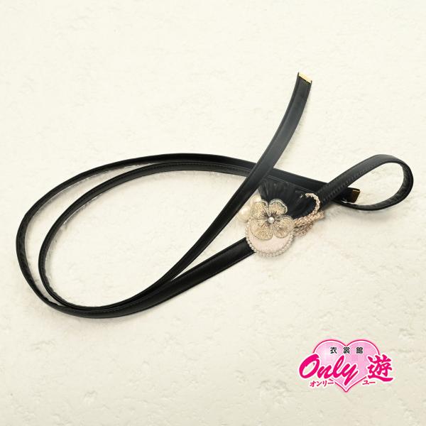 82RF57096/帯締め/レザー/パーツ付/ラフィネモカ/振袖用帯〆/黒