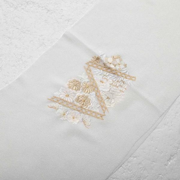 83KZ50052/帯揚げ/ラメ入り刺繍帯揚/花壇/正絹/振袖用/ラメ/刺繍/ホワイト