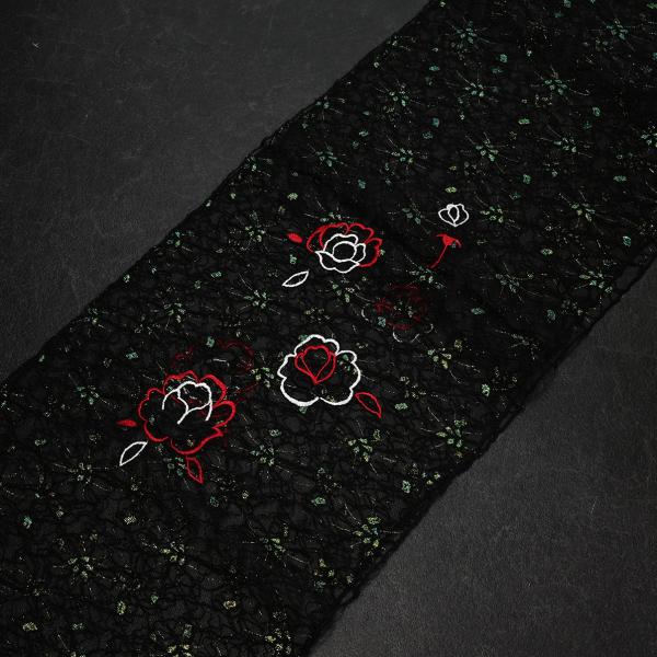 【激安】83NK30010【在庫処分品】【少々難有り】帯揚げ/レース刺繍帯揚/薔薇/黒/ポリエステル...