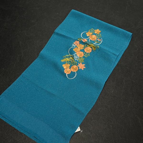 83NK55050【在庫処分品】【少々難有り】帯揚げ/刺繍帯揚げ/梅竹/ブルー/正絹/振袖用