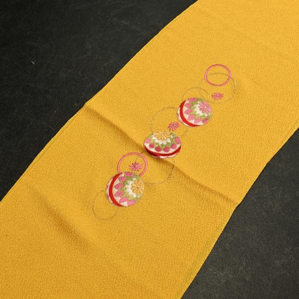 83NK55050【在庫処分品】【少々難有り】帯揚げ/刺繍帯揚げ/MC383/瑠璃/毬/黄/正絹/振...