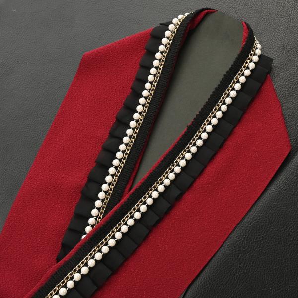 91BN50120【最新作】半衿&amp;重ね衿/半襟/パール半衿/和つう/振袖用/バーガンディレッド/日本...