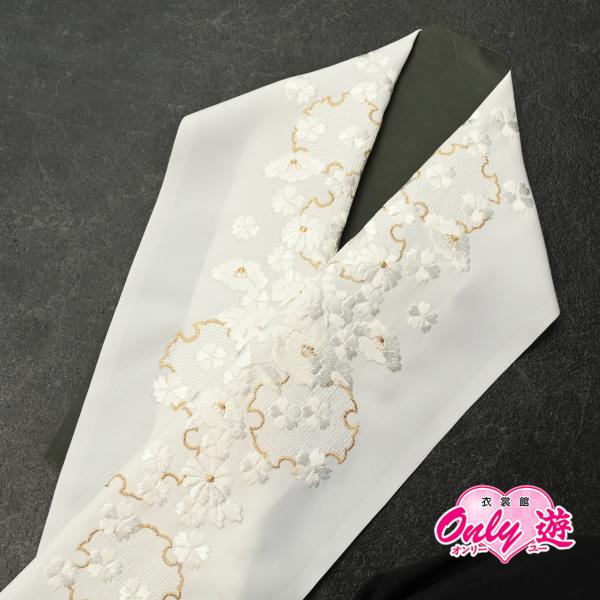 91KZ35050【最新作】半襟/刺繍半衿/京和彩/牡丹と雪輪/振袖用/刺繍/ポリエステル/白/日本...