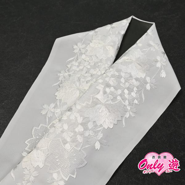 91KZ35050【新作】半襟/刺繍半衿/しだれ桜/振袖用/刺繍/ポリエステル/白/日本製