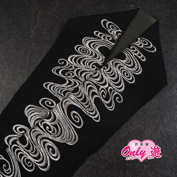 91KZ35050【最新作】半襟/刺繍半衿/波/振袖用/刺繍/ポリエステル/黒/日本製