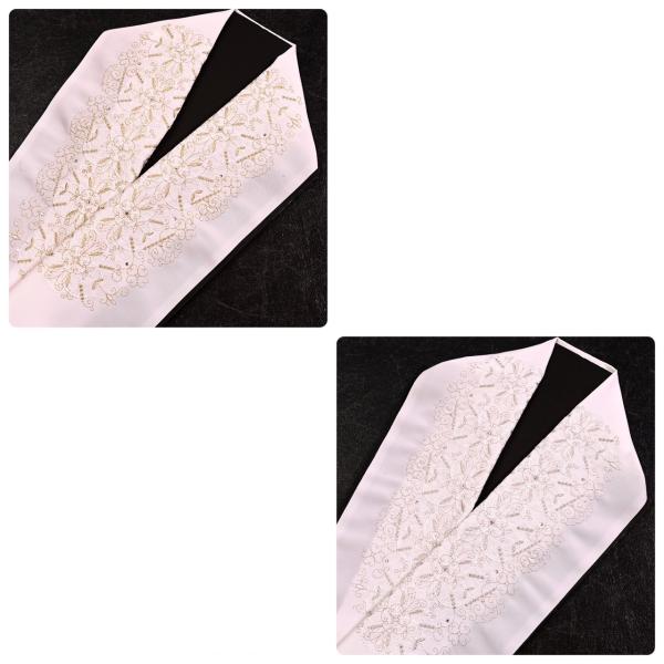 91KZ35050【新作】半襟/ストーン入り刺繍半衿/唐草花/白金/白銀/振袖用/ポリエステル/日本...