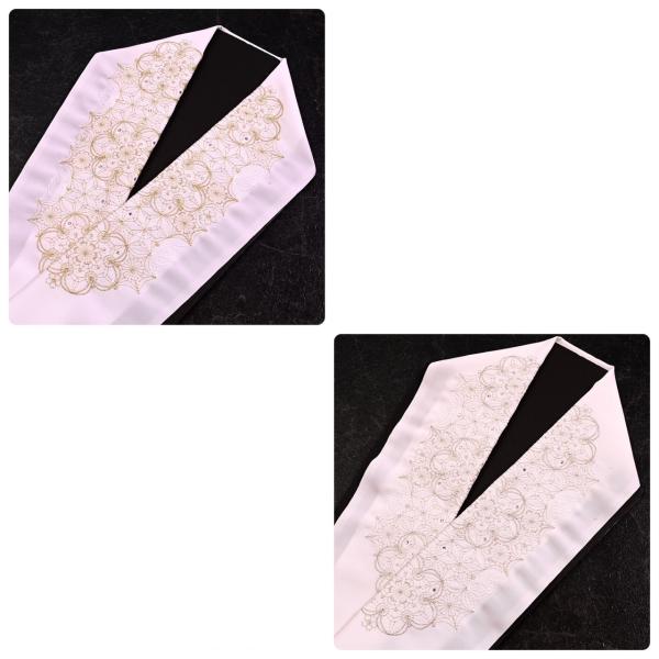 91KZ35050【新作】半襟/ストーン入り刺繍半衿/七宝花/白金/白銀/振袖用/ポリエステル/日本...