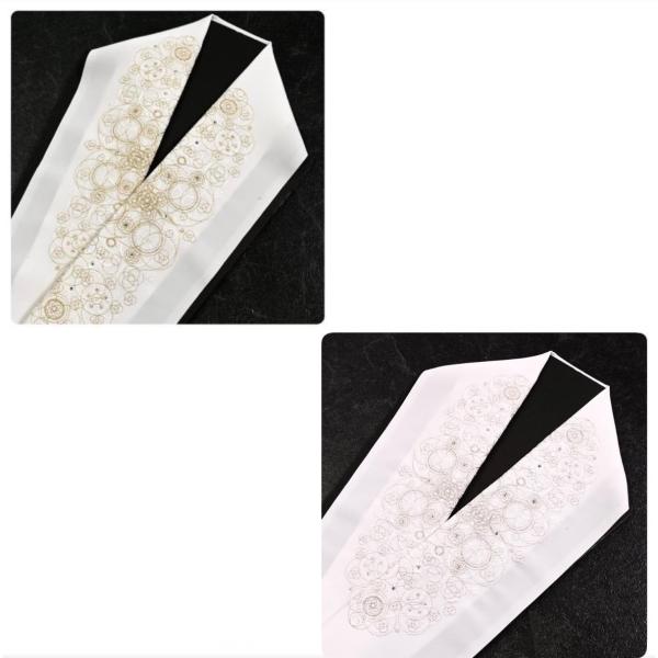 91KZ35050【新作】半襟/ストーン入り刺繍半衿/円花/白金/白銀/振袖用/ポリエステル/日本製