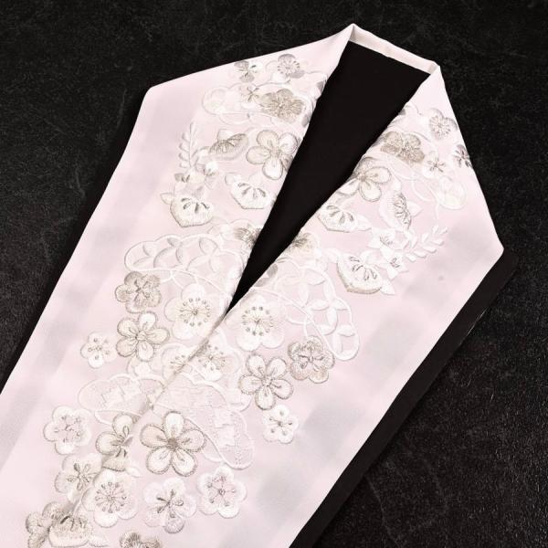 91KZ35050【新作】半襟/刺繍半衿/シルエリー/梅松橘/白/振袖用/ポリエステル/日本製