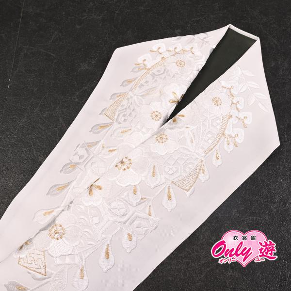 91KZ40050【最新作】半襟/刺繍半衿/桜カーテン/姫衣/振袖用/刺繍/ポリエステル/白金/日本...