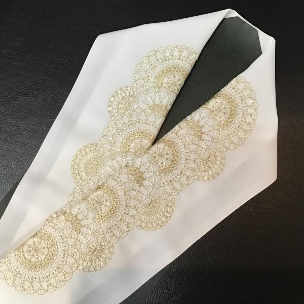 91NB30050/半襟/刺繍半衿/なべしま/万華鏡/振袖用/刺繍/ポリエステル/白/日本製