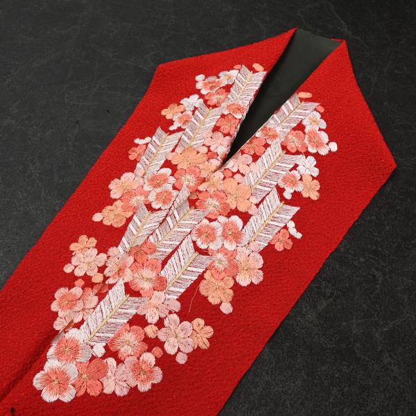 91NK25030【在庫処分品】【少々難有り】半襟/刺繍半衿/2318-1/刺繍/振袖用/赤