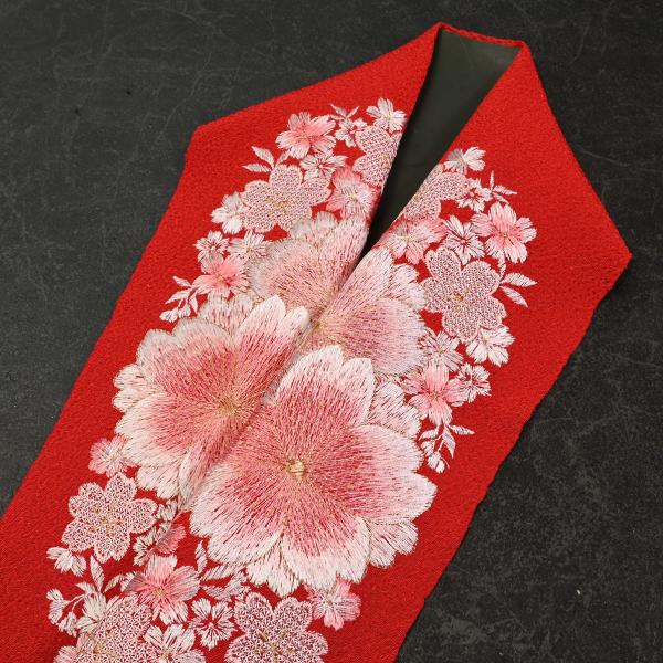 91NK25030【在庫処分品】【少々難有り】半襟/刺繍半衿/2318-3/刺繍/振袖用/赤