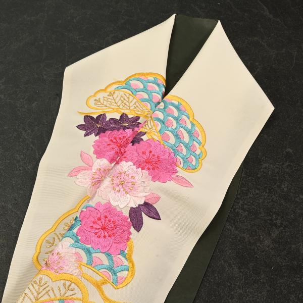 91NK40060【在庫処分品】【少々難有り】半襟/刺繍半衿/MS281/刺繍/振袖用/正絹/白