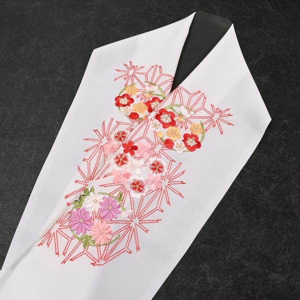 91NK35030【在庫処分品】【少々難有り】半襟/刺繍半衿/Silelly/シルエリー/梅桜菊と麻...